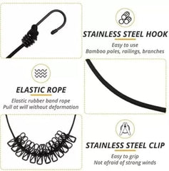 Elastic Clothes Drying Rope with Clips, Non-Slip Clothesline for Indoor and Outdoor Use (Pack of 2) Gardino