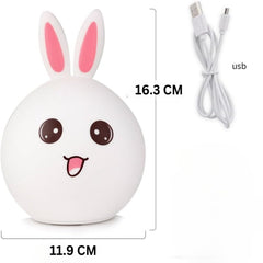 Cute Big Face Rabbit Silicone Beside Night Light For Kids, Color Changing Lamp Toddlers, Portable And Usb Rechargeable Gardino