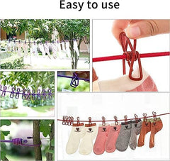 Elastic Clothes Drying Rope with Clips, Non-Slip Clothesline for Indoor and Outdoor Use (Pack of 2) Gardino