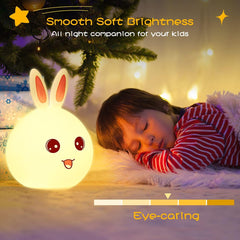 Cute Big Face Rabbit Silicone Beside Night Light For Kids, Color Changing Lamp Toddlers, Portable And Usb Rechargeable Gardino