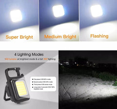 LED COB Key Chain Flashlights | Small Water Resistant, USB Rechargeable, Portable Mini Light with Folding Bracket | for Walking, Camping & Car Repairing Square - Gardino