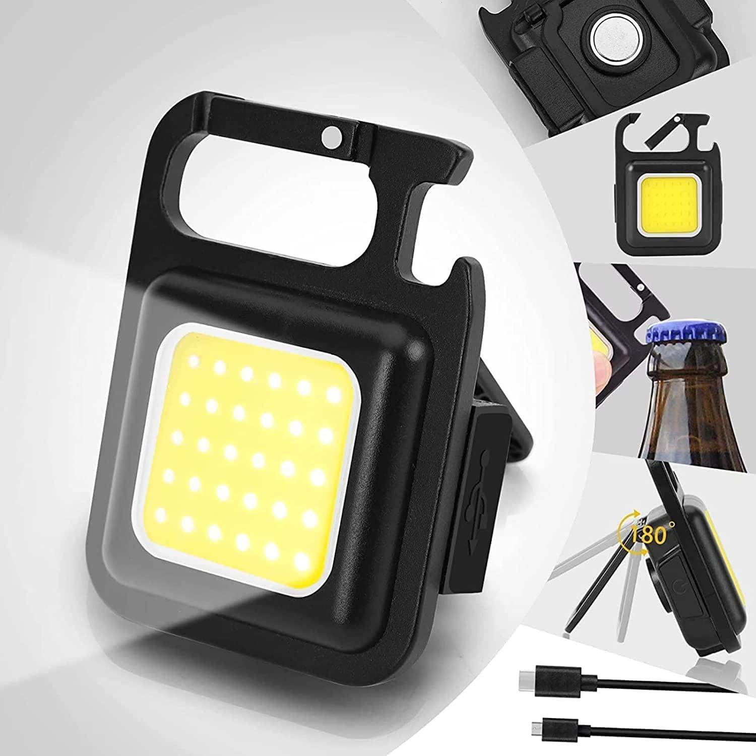 LED COB Key Chain Flashlights | Small Water Resistant, USB Rechargeable, Portable Mini Light with Folding Bracket | for Walking, Camping & Car Repairing Square - Gardino