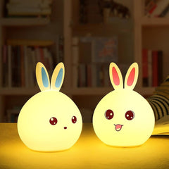 Cute Big Face Rabbit Silicone Beside Night Light For Kids, Color Changing Lamp Toddlers, Portable And Usb Rechargeable Gardino