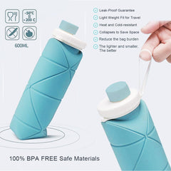 Gardino foldable silicone water bottle, 600ml, leakproof, portable for travel, gym, hiking, camping, outdoor activities
