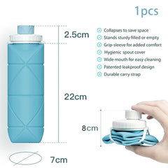 Gardino foldable silicone water bottle, 600ml, leakproof and portable for travel, gym, hiking, and outdoor activities.