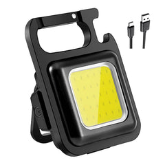 LED COB Key Chain Flashlights | Small Water Resistant, USB Rechargeable, Portable Mini Light with Folding Bracket | for Walking, Camping & Car Repairing Square - Gardino