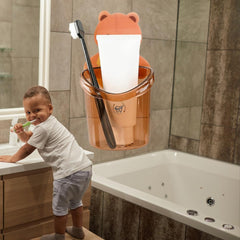 Plastic 2 Pack Toothbrush Holders for Bathroom, Self-Adhesive Waterproof Wall Mount, Teddy Bear Shaped with Cup Drain (Multicolor) Gardino