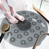 Anti-Skid Bathroom Shower Mat | Non-Slip Foot Pad with Suction Cups & Drain Holes | Soft Silicone Foot Massager Scrubber (Round) Gardino