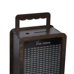 Wooden piggy bank with a handle