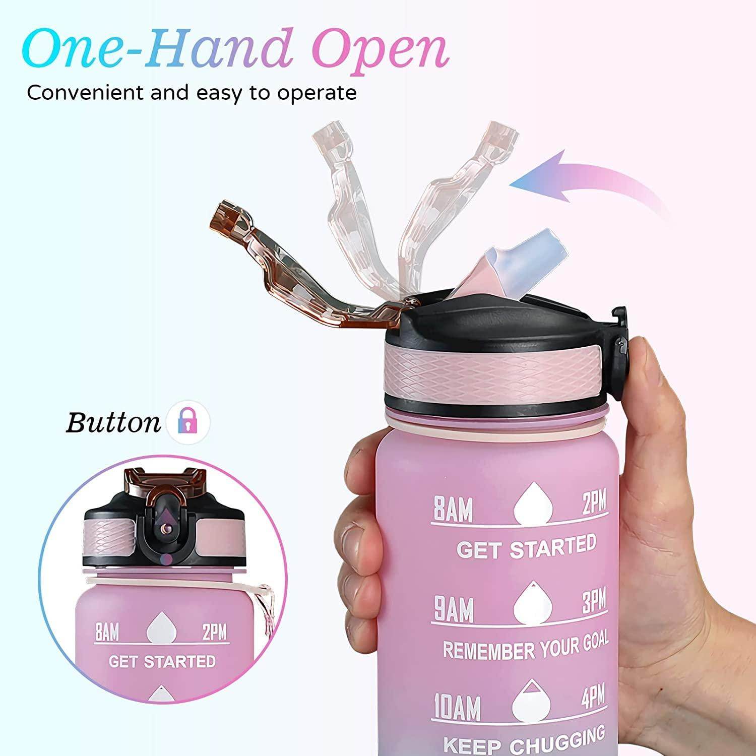 Motivational Water Bottle 1 litre Sipper Bottle For Adults With Time Measurement BPA Free Non-Toxic Water bottle for office,Water bottle for gym (Pink) - Gardino