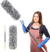 Microfiber Feather Duster Extendable Fan Cleaning Duster with 100 inches Expandable Pole Handle Washable Duster for High Ceiling Fans, Window Blinds, Furniture (Grey) - Gardino