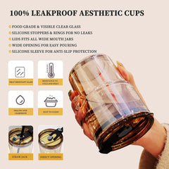 Glass Mug with Straw and Cover, 400 ml Capacity | Leakproof Glass Coffee Mug with Silicone Straw and Lid Tumbler Gardino