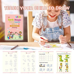 Sank Magic Practice Copybook (4 BOOKS+10 REFILL+1Pen+1Grip) Number Tracing Book for Preschoolers with Pen, Magic Calligraphy Copybook Set Practical Reusable Writing Tool Simple Hand Lettering Gardino