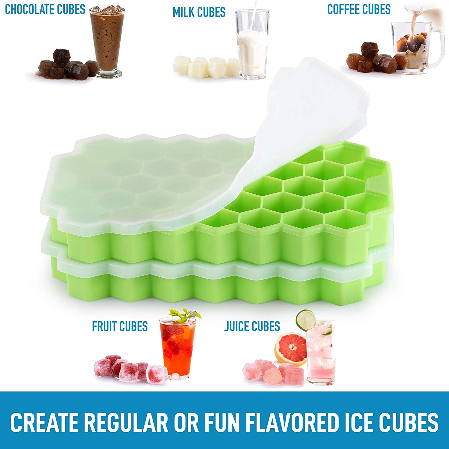 Silicone Honeycomb Ice Cube Tray, 37 Cavity Reusable Mould for Freezer and Baking Gardino