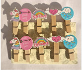 Wooden Paper Clips Set – Dreamer, Owl, Flamingo, Cactus & Elephant Designs with String (Set of 10) Gardino
