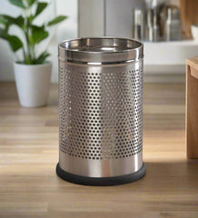 Stainless Steel 202 Perforated Design Open Top Dustbin - 25L | 10Inch (H) x 7 Inch (W) Silver Trash Can with Anti-skid Base | For Bathroom, Bedroom, Kitchen & Toilet or Commercial Use Gardino