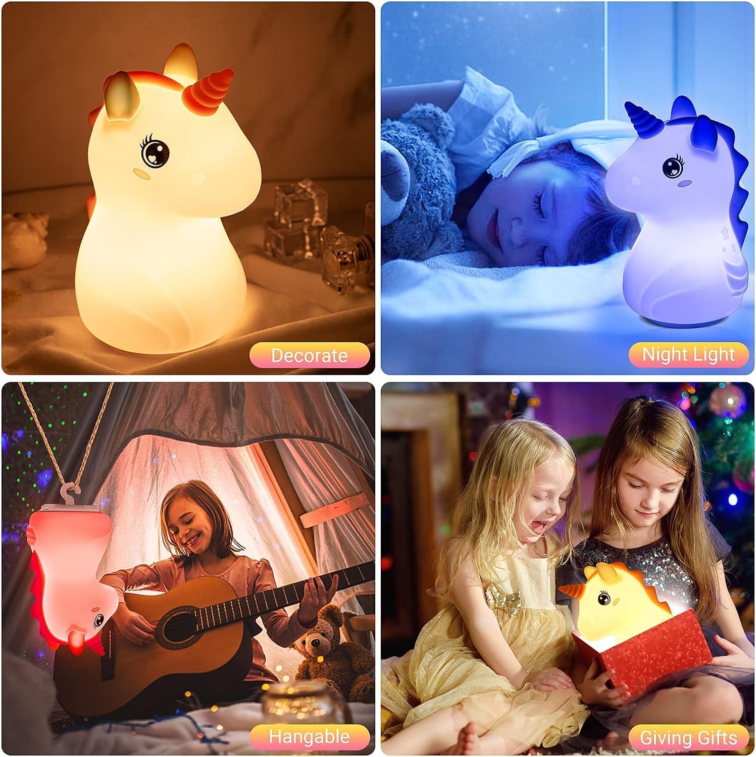 Silicone Unicone Night Light Rechargeable Led Lamp with 7-Color Breathing Modes, Touch Sensor Control Gardino