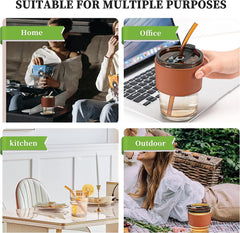 Glass Mug with Straw and Cover, 400 ml Capacity | Leakproof Glass Coffee Mug with Silicone Straw and Lid Tumbler Gardino