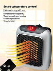 Handy Heater Turbo 800 Watts Outlet Small Space Heater with Adjustable Thermostat, Programmable 12-Hour Timer, Auto Shut Off - Quiet & Space-Saving Mini Heater - Gardino