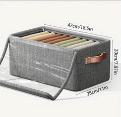 Storage Box with Lid, Large Clear Collapsible Stackable Storage Box, Foldable Fabric Linen Storage Boxes Cube, Dust Proof Closet Organizer Baskets for cabord under bad storage - (1 Pc) - Gardino