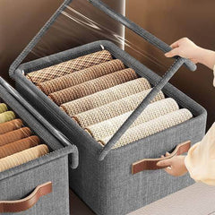Storage Box with Lid, Large Clear Collapsible Stackable Storage Box, Foldable Fabric Linen Storage Boxes Cube, Dust Proof Closet Organizer Baskets for cabord under bad storage - (1 Pc) - Gardino