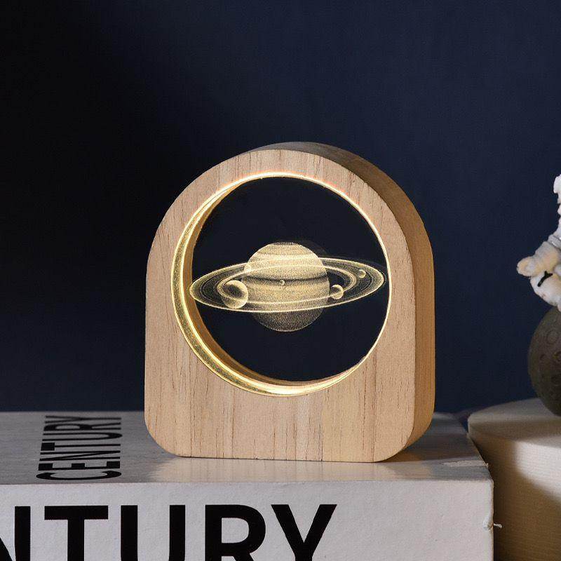 Crystal Ball Night Lamp with Wooden Frame, USB Powered System, 3D LED Sphere for Home and Office Décor - Gardino