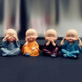 Set of 4 Miniature Decorative Buddha Monk Figurines Showpiece for Dashboard Car Interior Decoration (Multicolor) - Gardino