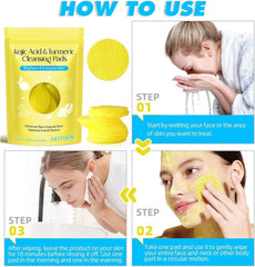 Gardino Kojic Acid and Turmeric Cleansing Pads with step-by-step usage instructions for brightening and energizing skin