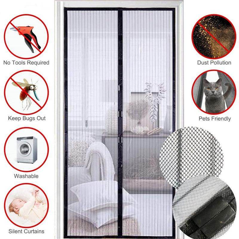 Gardino Polyester Magnetic Mosquito Net for Door | Mosquito Curtain for All Door Types & Sizes | Auto-Closing Insect Screen to Keep Mosquito Out (Black, 195 x 90 Cms) - Gardino