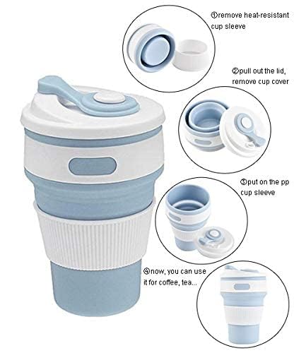 Collapsible Coffee Cups for Travel, Reusable Silicone Collapsible Cups with Lid for Camping Gardino
