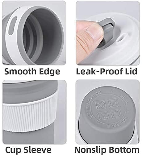 Collapsible Coffee Cups for Travel, Reusable Silicone Collapsible Cups with Lid for Camping Gardino