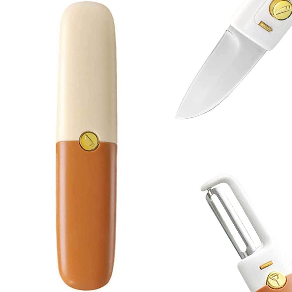 Vegetable Peeler 2 in 1 Stainless Steel Potato Peeler with Knife Fruit Knife Peeler, Vegetable Peeler Dual-Use Knife, Outdoor Kitchen Tools Camping Hiking Portable Peeling - Gardino