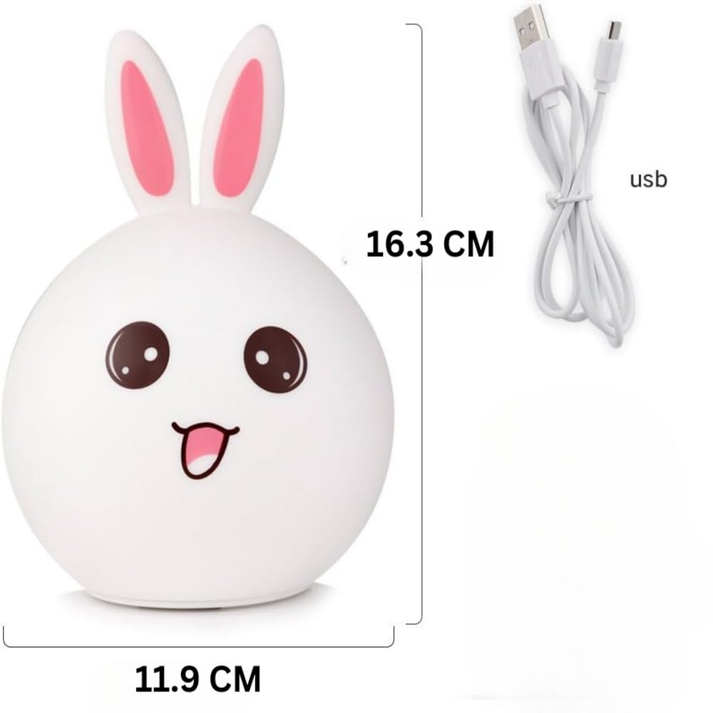 Cute Big Face Rabbit Silicone Beside Night Light For Kids, Color Changing Lamp Toddlers, Portable And Usb Rechargeable Gardino