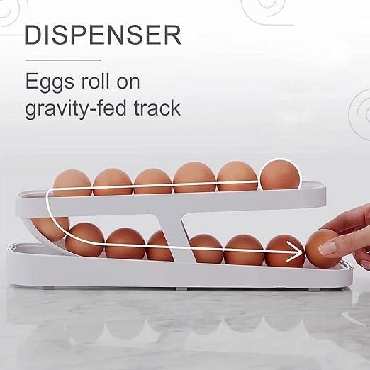 2-Tier Rolling Egg Dispenser | Space-Saving & Durable Polypropylene Egg Storage | Holds 12-14 Eggs with Gravity-Fed Design Gardino