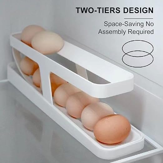 2-Tier Rolling Egg Dispenser | Space-Saving & Durable Polypropylene Egg Storage | Holds 12-14 Eggs with Gravity-Fed Design Gardino