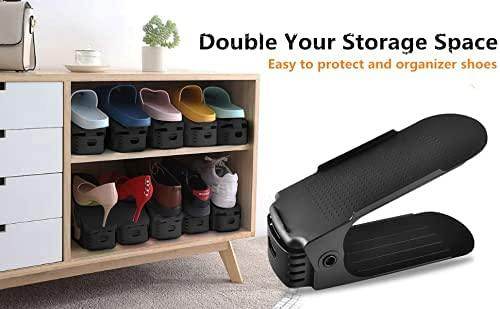 Plastic Shoe Slots Organizer Space Saver Double Deck Shoe Rack Adjustable Shoe Slots for Closet Organization (Pack of 2) (Multicolor) - Gardino