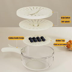 2-in-1 Drainer & Strainer Basket with Lid | Multifunctional Fruit & Vegetable Washing Bowl | Foldable Handle Kitchen Colander Set - GARDINO