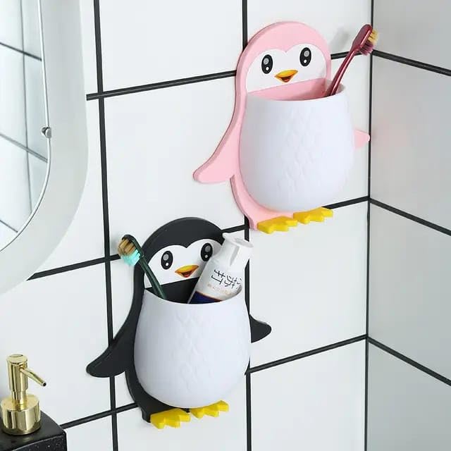 Wall Mounted Penguin Design Organizer, Multi-Function Holder for Toothpaste, Remote, Mobile, Pencil, and Bathroom Essentials Gardino