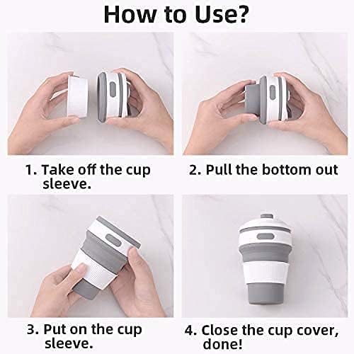 Collapsible Coffee Cups for Travel, Reusable Silicone Collapsible Cups with Lid for Camping Gardino