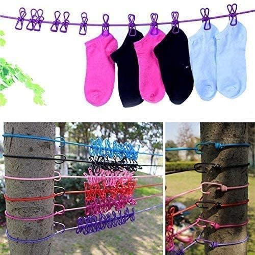 Elastic Clothes Drying Rope with Clips, Non-Slip Clothesline for Indoor and Outdoor Use (Pack of 2) Gardino