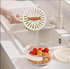 2-in-1 Drainer & Strainer Basket with Lid | Multifunctional Fruit & Vegetable Washing Bowl | Foldable Handle Kitchen Colander Set - GARDINO
