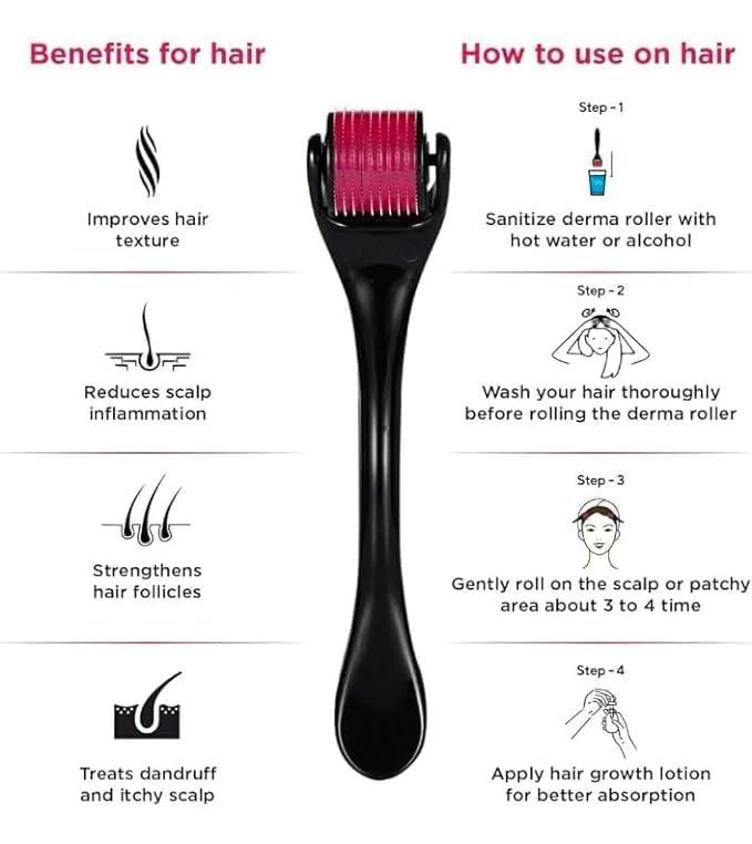 GARDINO Derma roller For Hair And Beard Regrowth 540 Micro 0.5mm Titanium Alloy Needles Reduces Hair Fall & Stimulates Hair Follicles, Safe and Effective Easy to use Gardino