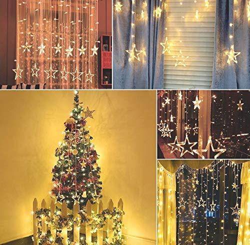 12 Star Curtain String Decorative Led Lights with 4 Meter (1 Curtain) 114 Led, (6+6 Star,Warm White,Corded electric,Plastic,Corner) - Gardino