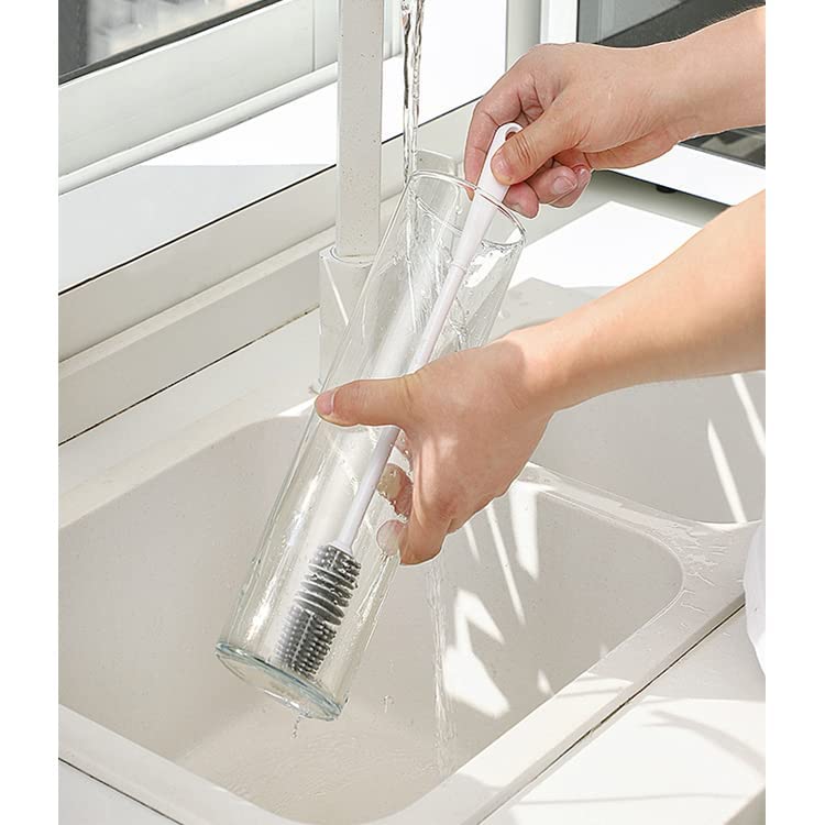 Bottle Cleaning Brush with Silicone Long Handle for Baby Bottles, Water Bottles, Containers, and Glasses Gardino