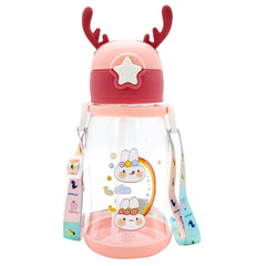 Multi-Cartoon Design Water Bottle with Straw & Strap | BPA-Free, Non-Toxic, Anti-Leak Bottle for Kids | Perfect for School & Home Gardino