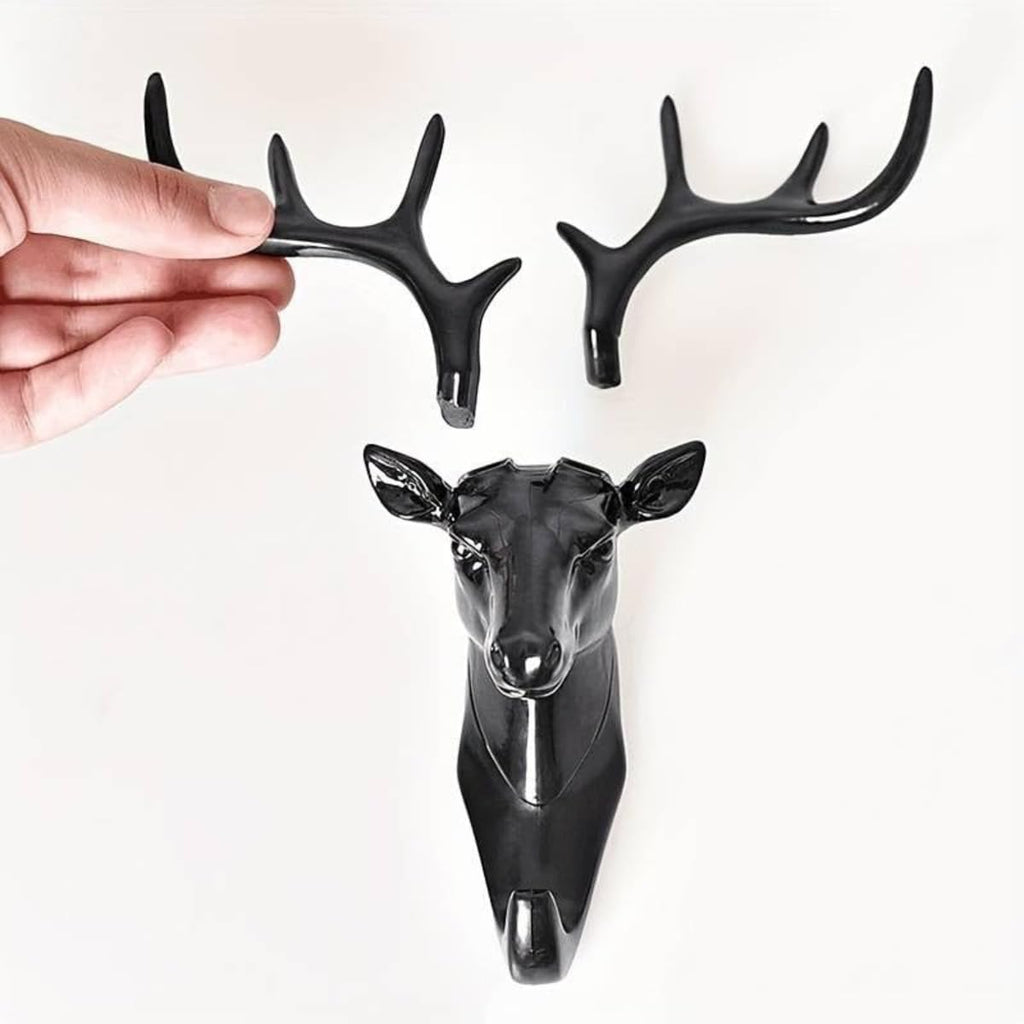 1 PCS Deer Head Hanging Hook, Self-Adhesive Wall Hook for Bags, Keys, and More | Rustic Wildlife-Inspired Decorative Holder (Black) Gardino