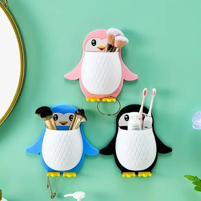 Wall Mounted Penguin Design Organizer, Multi-Function Holder for Toothpaste, Remote, Mobile, Pencil, and Bathroom Essentials Gardino