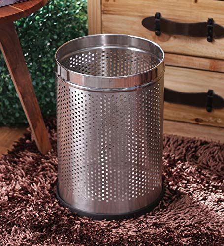 Stainless Steel 202 Perforated Design Open Top Dustbin - 25L | 10Inch (H) x 7 Inch (W)  Silver Trash Can with Anti-skid Base | For Bathroom, Bedroom, Kitchen & Toilet or Commercial Use Gardino