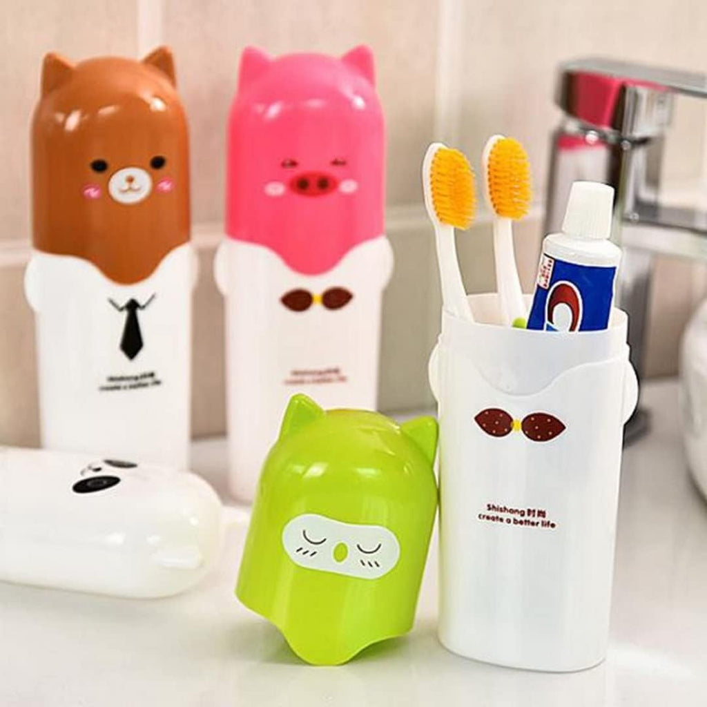 Portable Cartoon Animal Toothbrush Holder - Travel & Bathroom Storage (Pack of 2) Gardino