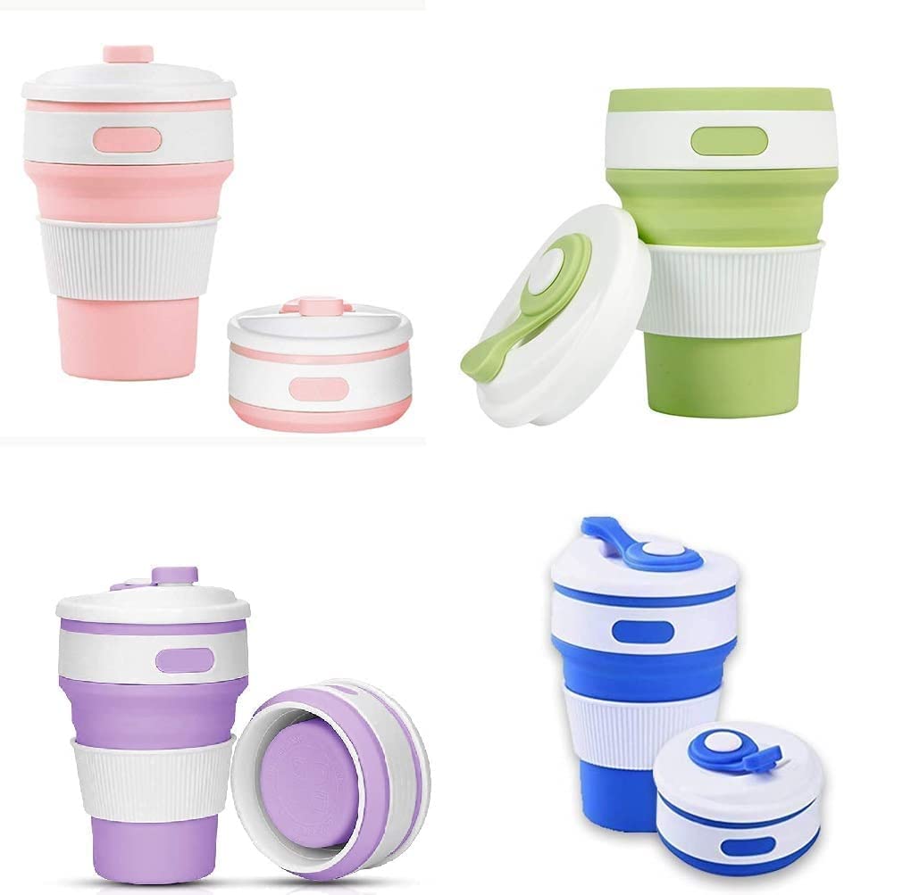 Collapsible Coffee Cups for Travel, Reusable Silicone Collapsible Cups with Lid for Camping Gardino